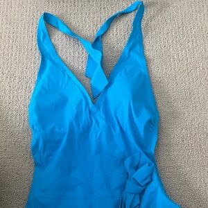 Gottex One-Piece Halter Swimsuit Turquoise Tie Waist NWT Size 8